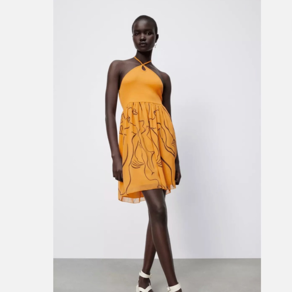 Zara x Dina Bukva Limited Novelty Print Halter Neck Dress